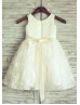 Ivory Satin Lace On-trend Flower Girl Dress With Beaded Sash